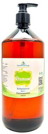 Rizinusöl 100% reines kaltgepresstes Öl, Premium Pharmaqualität 1000 ml (1 L) inkl. Dosierpumpe