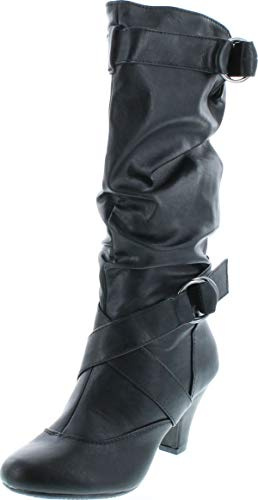 Forever Link Maggie-39 Women's Fashion Low Heel Zipper Slouchy Mid-Calf Boots Shoes (8.5, Black)