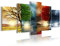 DekoArte 243 - Cuadros Modernos Impresión de Imagen Artística Digitalizada | Lienzo Decorativo Para Salón o Dormitorio | Estilo Paisaje Cuatro Estaciones del año Árboles Rojo | 5 Piezas 200x100cm XXL