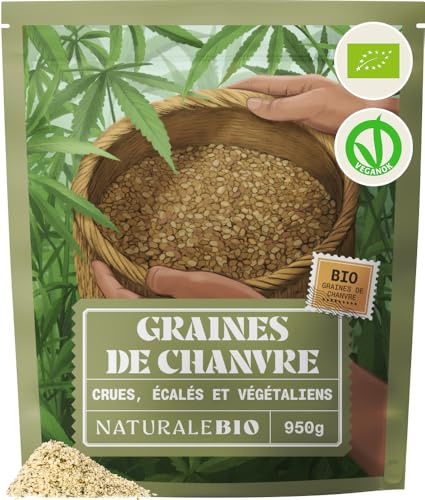 NaturaleBio Semi di Canapa Bio Decorticati Crudi Topping Vegetale | 950 g. Semi di canapa bio crudi e decorticati, fonte di proteine e omega-3/6 per bowl, porridge e dolci.