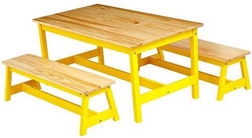 Amazon Basics Indoor Kids Picnic Table and Bench Set, Natural Solid Pine Wood, Activity Table for Art, Craft, Reading, Learning