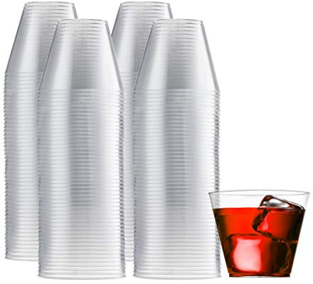 Munfix 200 Clear Plastic Cups 9 Oz Old Fashioned Tumblers Fancy Disposable Wedding Party Cups Recyclable and BPA-Free