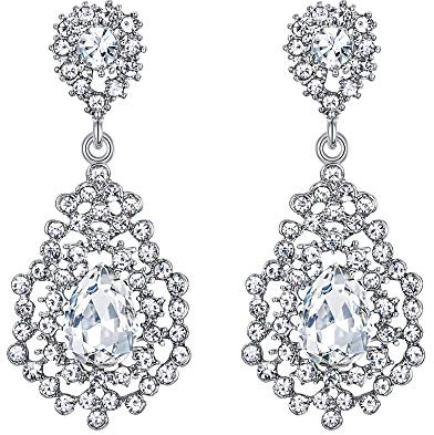 EVER FAITH Damen Ohrringe österreichischen Kristall Art Deco Hohl Prom Floral Drop Braut Ohrhänger klar Gold-Ton
