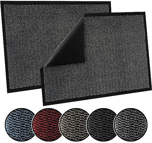 TrendMakers Door Mat Indoor & Outdoor Non-Slip Rubber Backed door mats indoor Super Absorbent Washable Dirt Trapper doormats - Durable & wrinkle-free Barrier Rug (Grey/Black - 60cm x 90cm)