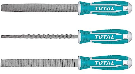 TOTAL - Set di 3 file | 200 mm (8'') | Lima piatta, lima a mezza circonferenza e lima tonda | Ideale per Falegnameria | Per limare legno, plastica o metallo | Acciaio turchese