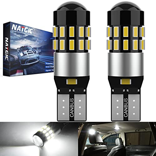 NATGIC T10 W5W 194 168 Lampadine LED CanBus Senza Errori 30SMD 3014 per Interni Auto Luce a Cuneo, a Cupola, di Lettura Luci Targa e di Posizione, DC 12-24V 6000K Xenon Bianco(2 Pezzi)
