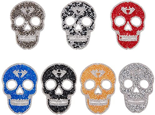 SUPERFINDINGS 7pcs 90x65x2mm 7 Farben Schädel Strass Patches Aufnähen Aufbügeln Aufbügeln Applikationen Reparatur Dekoration Für Kleidung Schuhe DIY Zubehör