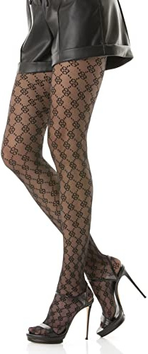 Gi&Gi Calze Collant Donna con Motivo Geometrico, Nero, Design a Rete, per Abbigliamento Elegante (IT, Testo, S, M, Regular, Regular, nero b)