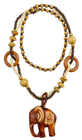YINETTECH Collana con ciondolo a forma di elefante in legno etnico vintage, collana lunga da donna, collana vintage, regalo per compleanno, festa della mamma, San Valentino, 80cm, Legno Resina