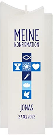 Herz & Heim® Elegante Kerzen zur Taufe, Konfirmation und Kommunion, verschiedene Motive, personalisiert Blau, Meine Konfirmation