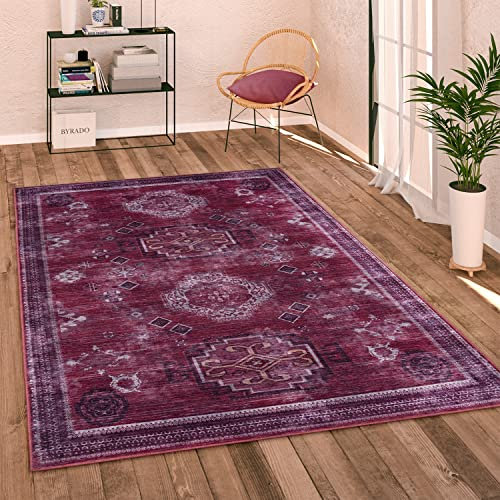Paco Home Waschbarer Teppich Wohnzimmer Schlafzimmer Vintage Modern Orientalisch Ornament Flachgewebe Bordüre, Grösse:140x200 cm, Farbe:Rot