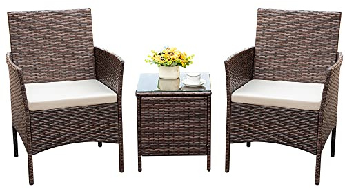 Rankok Patio Chairs Set of 2 Outdoor Front Porch Furniture Bistro Set 3 Piece Wicker Patio Chairs Balcony Furniture for Backyard Patio Balcony Lawn Pool (Brown)