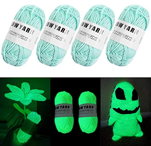 AUAUY Leuchtendes Handstrickgarn, 4 Stück Strickgarn Im Dunkeln Leuchtende, 50G DIY Stoff Polyester Handstricken Leuchtendes Garn, Schal, Strickjacke, Strick, Häkelgarn Zum Häkeln Kunsthand (Blau)