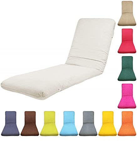 TIENDA EURASIA - Colchoneta para Tumbona de Jardin - Cojin Tumbona Acolchado Relleno de Fibra - Funda de Tela con Cremallera Lavable (180 x 50 cm, Crudo)