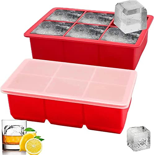 AZALA®Cubiteras para Hielo Grande con Tapa I 2pcs Moldes para Cubitos de Hielo XXL I Bandeja de Cubitos de Hielo Sin BPA I Fácil de Quitar para Alimentos para Bebés I Whisky I Cócteles (6)