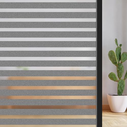ConCus-T Window Film Privacy Cling Film Self Adhesive Frosted Window Sticker No Glue Film Stripe Vinyl Static Cling Door Window Transfers for Home Office, Translucent Black, 44.5 × 300cm