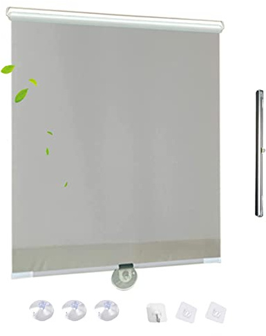 KOOEIN Einziehbare Verdunkelungsrollos, Sonnenschutzvorhänge, Saugnapf-Rollo für Fenster/Türen, Window Cover Curtain, 30-76cm breite Thermo Rollos fensterrollo,Grey-30x125cm/12x49in