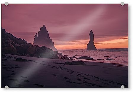 artboxONE Acrylglasbild 30x20 cm Natur Rosa Strand-Sonnenuntergang-Himmel - Bild Sonnenaufgang fernweh Island