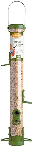 Welzhofer Vogel Futtersäule Green Line Anton - Vogelfutterspender & Futterstation für Wildvögel - 6 Sitzringe, 2,1 Liter Kapazität, 69mm Innendurchmesser für alle Futterarten