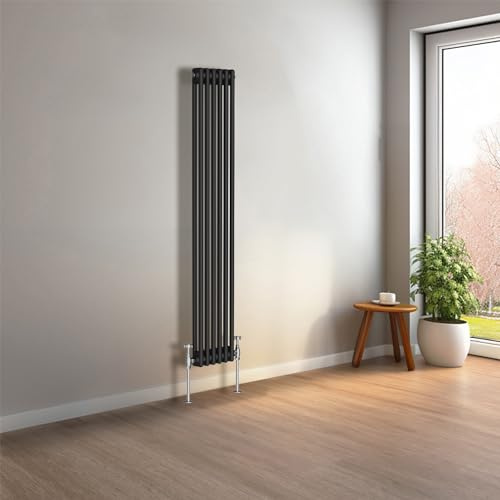 NRG 1500x290mm Black Vertical Traditional Column Radiator 2 Panel | Cast Iron Style, Central Heating Radiator, Mild Steel, Wall Mounted, Double Panel, for Bathroom, Kitchen, Living Room