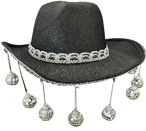 Cowboy-Hut mit Disco-Kugel, glitzernde Cowgirl-Hüte, Disco-Hut für Karneval, Party, Spaß, Nachtclub, Bar