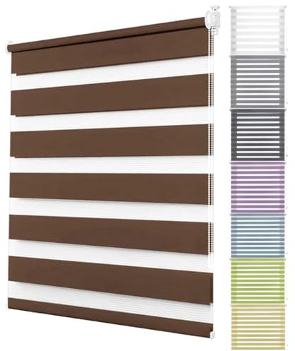 Duo Rollo ohne Bohren 45 x 170 cm Hitzeschutz, Sichtschutz Zebrarollo Seitenzugrollo inklusive Montagematerial für Tür & Fenster, Braun