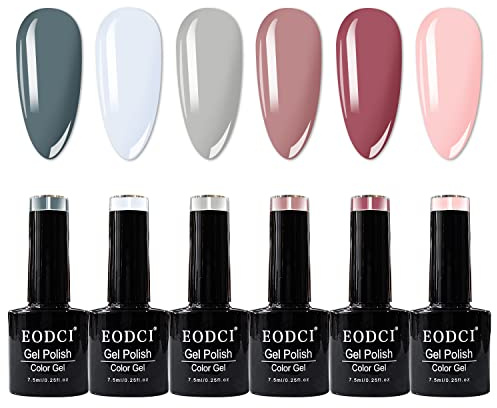 Eodci UV Nagellack Nude Rose Set, Professional 6 Farben Maniküre Set, Soak-Off Nagellack Geschenk für Nagelstudio DIY Home