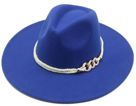 SOYNIA Fedora Trilby Filzhut Hut Hüte Mit Großer Krempe 9,5 cm Einfarbig Damenhüte Breite Krempe Formelle Fedora-Filzhüte Damenhüte 56–58 cm Blau