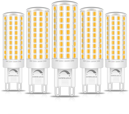 XIMNCHNI G9 LED Lampe Dimmbar 9W Warmweiß 3000K, Ersetzt 65W-75W Halogenlampe, Kein Flimmern, 360° Abstrahlwinkel, AC 220-240V, 5 Stück