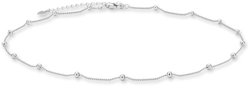 CERSLIMO Sterling Silver Necklace Rose Gold Plated Ball Bead Choker Necklace 16'' 14'' Chain for Women Girls Ladies Girlfriend Friend Men Birthday Jewellry Gift