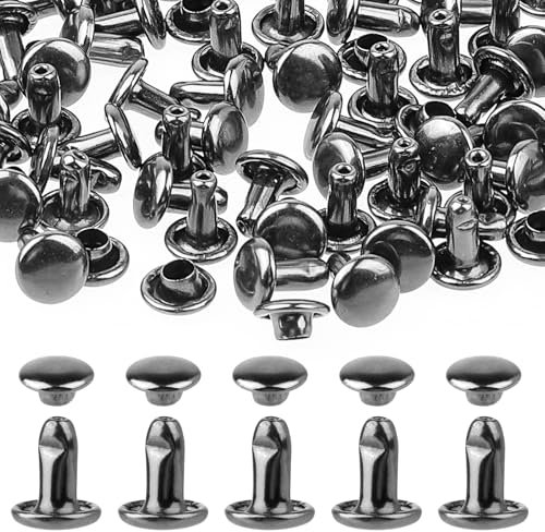 200 Sets Nieten für Lederarbeiten 6 mm Doppelkappen Spikes röhrenförmige Metallnieten Edelstahl runde Nieten für Kleidung Haustierhalsbänder Stiefel Taschen Gürte Reparatur und Dekoration (Silber)