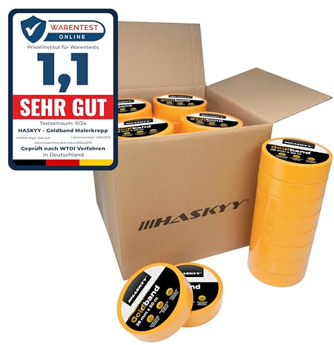 HASKYY Goldband Malerkrepp Kreppband 50x Malerband 38mm x 50m Profi Abdeckband Malertape Klebeband Washi Tape Gold Papiertape Selbstklebend