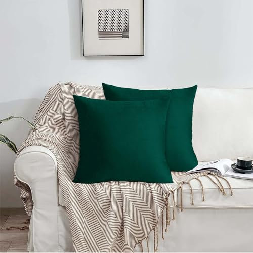 Aspire Homeware Velvet Cushion Covers 45 x 45cm Set of 2 Emerald Decorative Square Throw Pillow Cases for Sofa Bedroom Living Room and Sofa