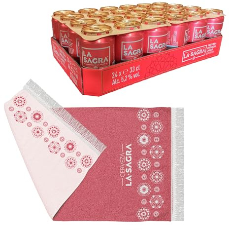 La Sagra, Cerveza Lager estilo Pilsner, Alc. 5,2% Vol., Caja de 24 latas de 330 ml + TOALLA DE REGALO, Total 7920 ml