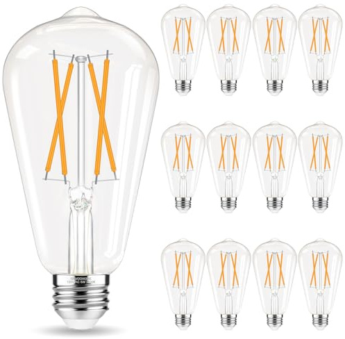 GvvooHome Edison Bulbs, E26 LED Bulb 60 watt Equivalent, Non-Dimmable, Soft White 2700K, ST58 Vintage Light Bulbs, 90+ CRI, 6W 600LM, E26 Medium Base, Clear Glass, 12 Pack