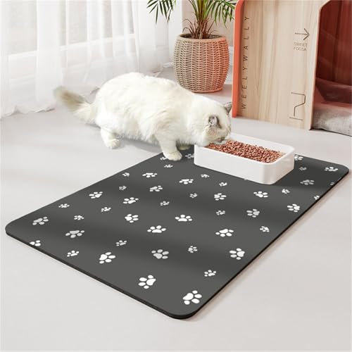 Hearda Futtermatte Hund Saugfähig,Katzen Futternapf Unterlage Napfunterlage Hund Schnelltrocknend Futternapf Matte rutschfest Haustier Futtermatte Unterlage Katzennapf (40x60cm,Hundepfote Drucken)