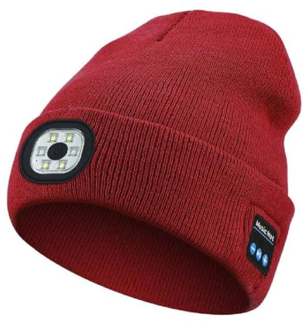 GUSHE Bluetooth-Mütze mit LED-Licht & abnehmbaren Lautsprechern,LED-Licht Bluetooth Warm Hut,LED beleuchtete Bluetooth Beanie,wiederaufladbare USB-Laufmütze