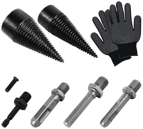 Lot de forets de fendage de bois de chauffage de qualité supérieure - 42 mm et 32 mm - En acier au carbone de qualité supérieure - Avec poignées et mitaines - Compatible avec la plupart des forets