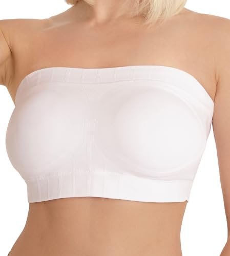 Conturve Women's Seamless, Breathable Convertible Strapless Bandeau Bra - White, XL