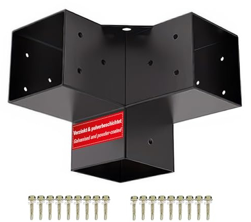 SOTECH hörnanslutning 100 x 100 mm (3-vägsanslutning) fyrkantstål galvaniserat och svart pulverlackerat för maximalt korrosionsskydd, Pergolastolpshörn för aluminium- och träkonstruktioner