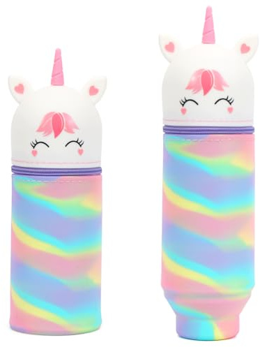 Augesak Federmäppchen Mädchen, 2-in-1 Kawaii Federmäppchen Einhorn, Schulmäppchen aus weichem Silikon, Stifte Mäppchen Mädchen, Cartoon Federmäppchen mit Reißverschluss für Kinder Schulbedarf (Weiß)