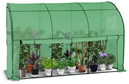 VOUNOT® Serra a Parete da Giardino, Serra Orto con Lati Arrotolabili, Porta a Cerniera e Finestra a Rete, per Verdure, Piante, Fiori, 300x100x180, Verde