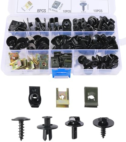 Flaconi 64PCS Vis D'aile De Carrosserie Clips De Fixation Voiture,Kit de Clip à Vis et Écrou pour Automobile,Garde-boue Boulons de Agrafes Carrosserie,Convient pour la Plupart des Modèles
