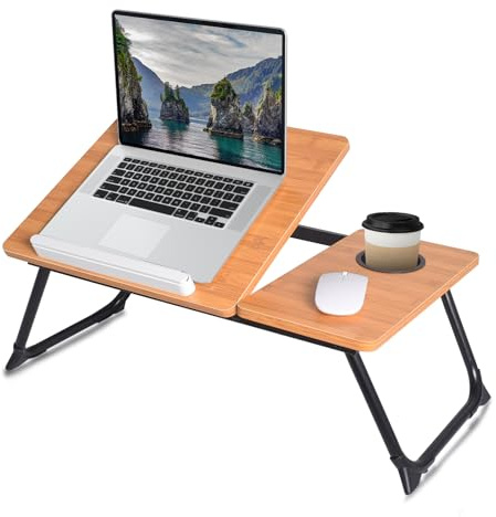 Verstellbarer Laptop-Betttisch mit Buchständer, tragbarer Lese-Schreibtisch mit Seitenwand, Holzmaserung