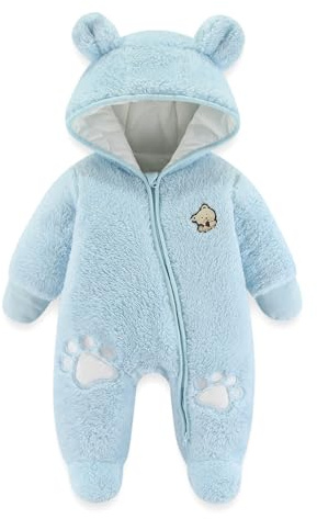 JiAmy Baby Schneeanzüge Winter Overall mit Kapuze Fleece Strampler Mädchen Jungen Warm Outfits- Gr. 0-3 Monate (59 cm), Blau