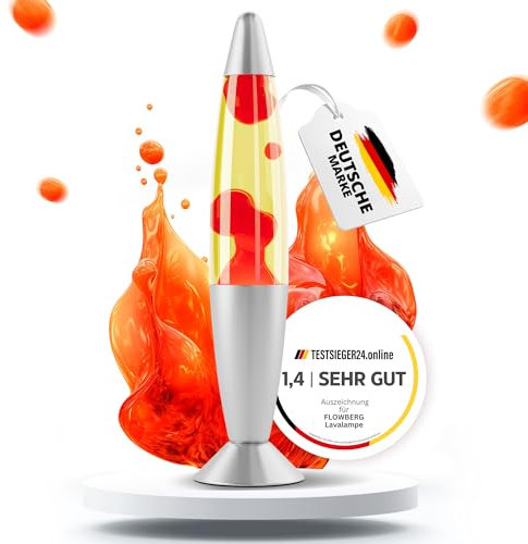 FLOWBERG Lampada lava (rosso) | lampada a cera rossa | originale e maneggevole lampada da tavolo con cavo da 1,7 m e lampadine di ricambio | design retrò