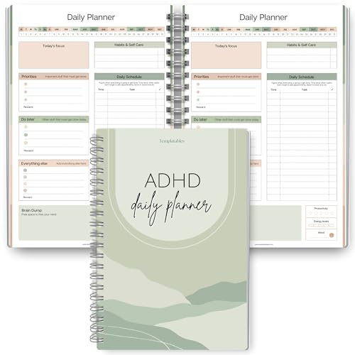ADHS Tagesplaner für Neurodivergente Erwachsene, täglicher Produktivitätsplaner und Aufgabenmanagement, um organisiert und konzentriert zu bleiben (grün)