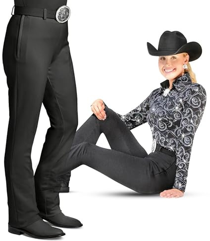 HOBBY HORSE Ezee Rider Stretch Western Show Pants – Women’s Western Horse Show Pant | Side Zip High-Rise Fit, Perfect Under Western Show Chaps | Made in USA - Black - 32in.