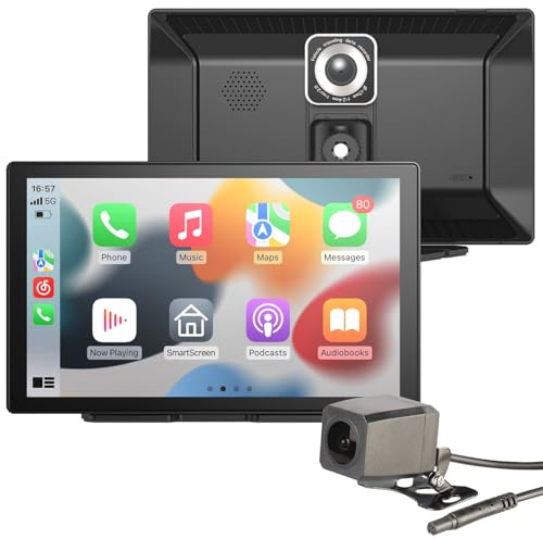 Lescars Navi: 9-IPS-HD-Monitor für Android Auto & CarPlay, 2K-Kamera+Rückfahrkamera (Navi mit Rückfahrkamera, Apple Carplay mit Rückfahrkamera, Touchsreen)