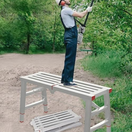 EXCLURA Andamio Plataforma Plegable para Poda de Ramas, Taburete Portátil de Altura para Andamios de Alta Resistencia, Banco de Plataforma de Trabajo Ajustable para 2 Personas(L-160cm(63))